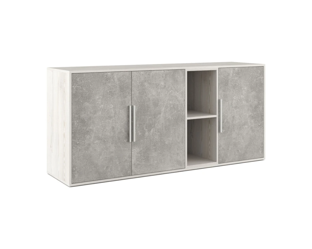 Шкаф низкий 3 створки, с нишей Бетон / B-tone Сосна/Бетон светлый