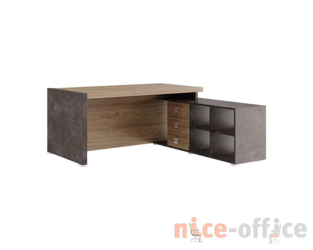 Стол письменный на опорной креденции правый/левый 175x174x75 Солид Б / Solid B Вяз/Бетон темный
