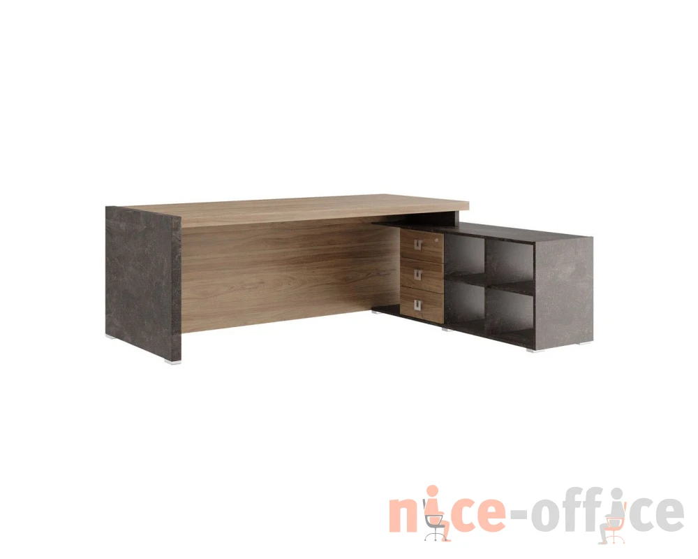 Стол письменный на опорной креденции правый/левый 195x174x75 Солид Б / Solid B Вяз/Бетон темный