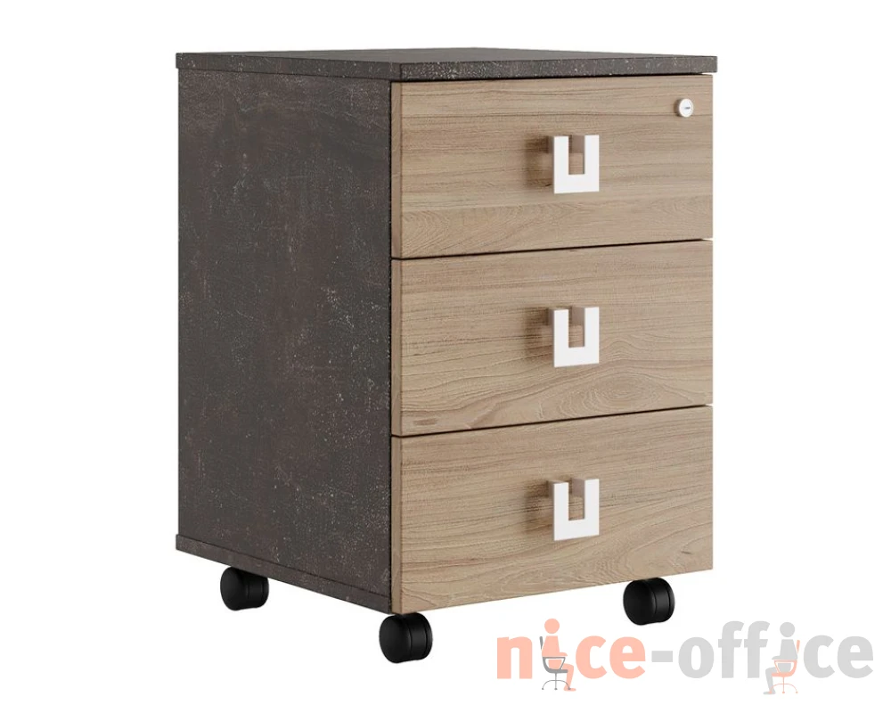 Тумба подкатная с 3 ящиками 42x45x62 Солид Б / Solid B Вяз/Бетон темный