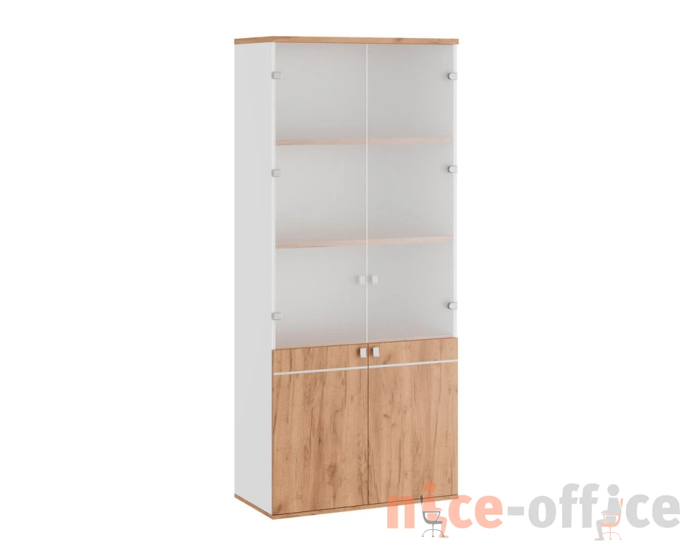 Шкаф для бумаг со стеклом (стекло без рамы) 90x45x207 Тесс / Tess Дуб крафт золотой/Белый