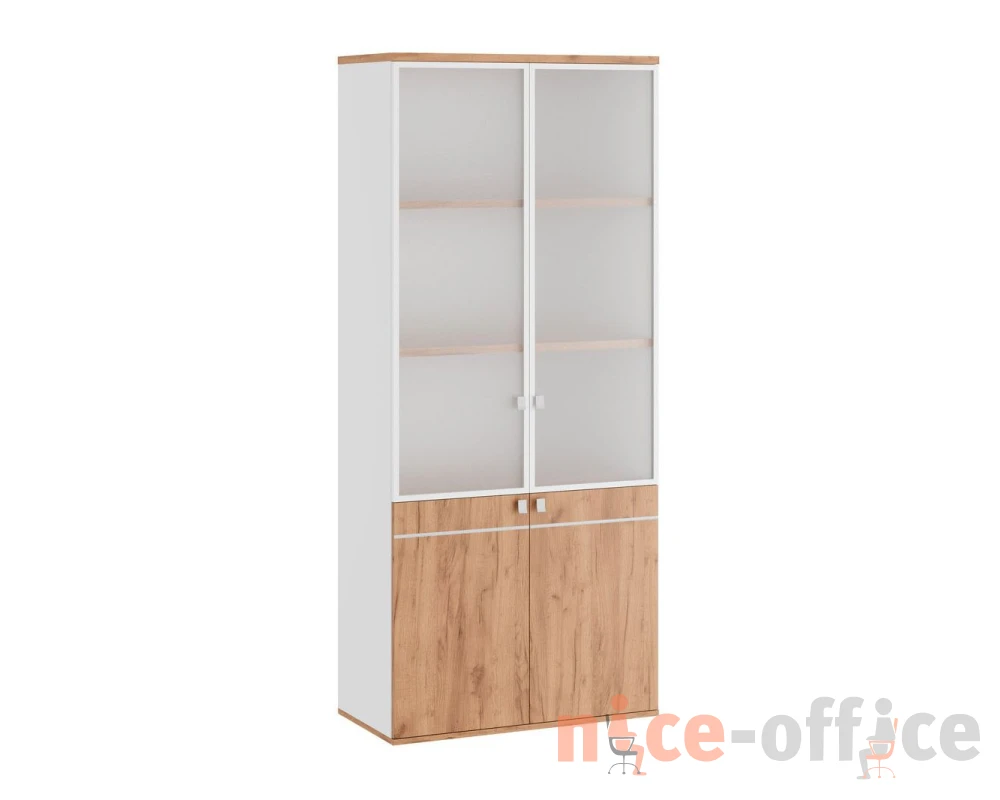 Шкаф для бумаг со стеклом (стекло в раме) 90x45x207 Тесс / Tess Дуб крафт золотой/Белый