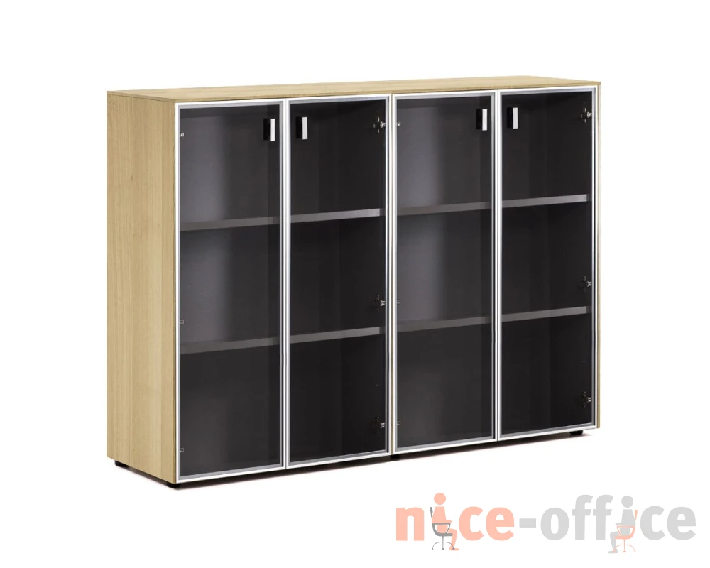 Шкаф-витрина H.120 4 дв 162x44x119,5 Exe Дуб светлый/Хром