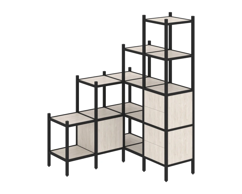 Угловой внутренний стеллаж L-40 1278x1278x1869 Лофт / Loft