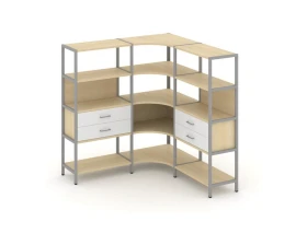Трехсекционный угловой стеллаж четырехярусный с ящиками 1590х1590х1613 Шелф Систем / Shelf System images