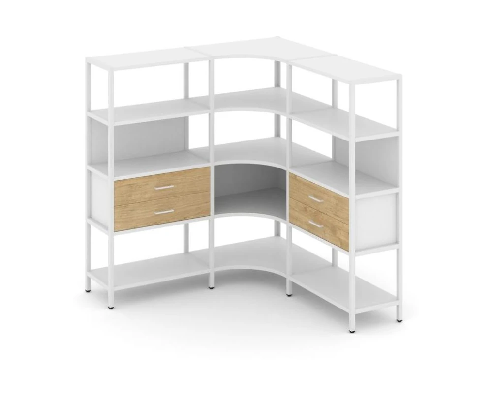 Трехсекционный угловой стеллаж четырехярусный с ящиками 1590х1590х1613 Шелф Систем / Shelf System