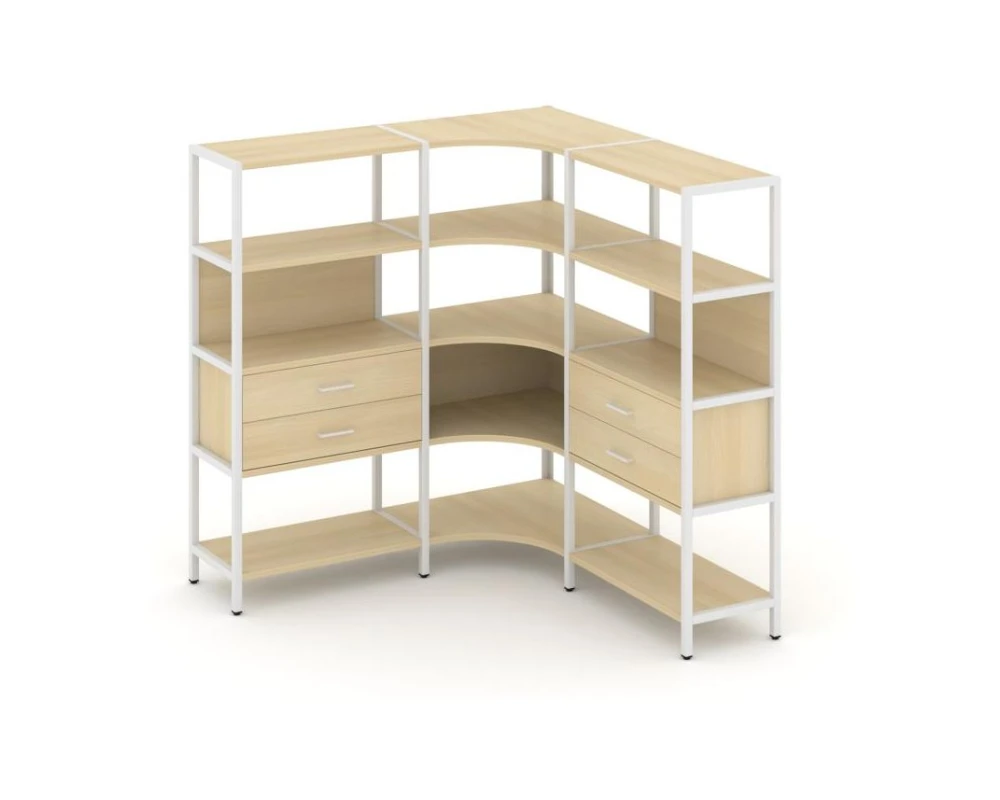 Трехсекционный угловой стеллаж четырехярусный с ящиками 1590х1590х1613 Шелф Систем / Shelf System