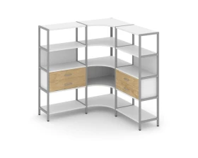 Трехсекционный угловой стеллаж четырехярусный с ящиками 1590х1590х1613 Шелф Систем / Shelf System images