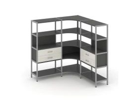 Трехсекционный угловой стеллаж четырехярусный с ящиками 1590х1590х1613 Шелф Систем / Shelf System images
