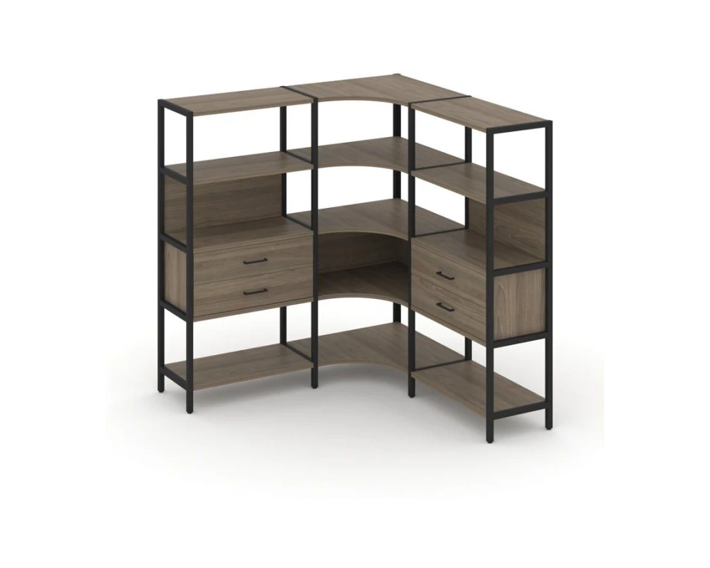 Трехсекционный угловой стеллаж четырехярусный с ящиками 1590х1590х1613 Шелф Систем / Shelf System