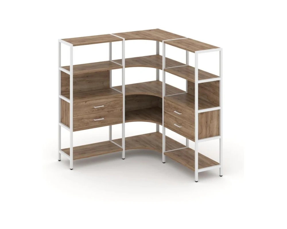 Трехсекционный угловой стеллаж четырехярусный с ящиками 1590х1590х1613 Шелф Систем / Shelf System