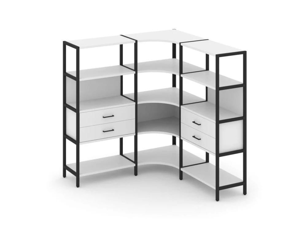 Трехсекционный угловой стеллаж четырехярусный с ящиками 1590х1590х1613 Шелф Систем / Shelf System