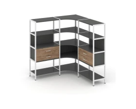 Трехсекционный угловой стеллаж четырехярусный с ящиками 1590х1590х1613 Шелф Систем / Shelf System images