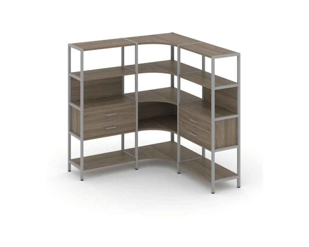 Трехсекционный угловой стеллаж четырехярусный с ящиками 1590х1590х1613 Шелф Систем / Shelf System