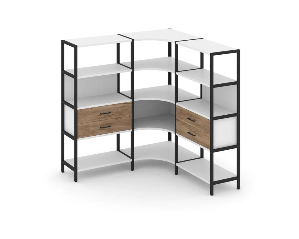 Трехсекционный угловой стеллаж четырехярусный с ящиками 1590х1590х1613 Шелф Систем / Shelf System