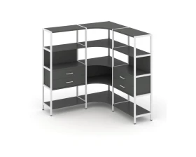 Трехсекционный угловой стеллаж четырехярусный с ящиками 1590х1590х1613 Шелф Систем / Shelf System images