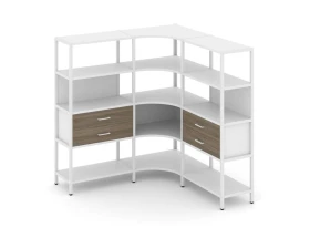 Трехсекционный угловой стеллаж четырехярусный с ящиками 1590х1590х1613 Шелф Систем / Shelf System images
