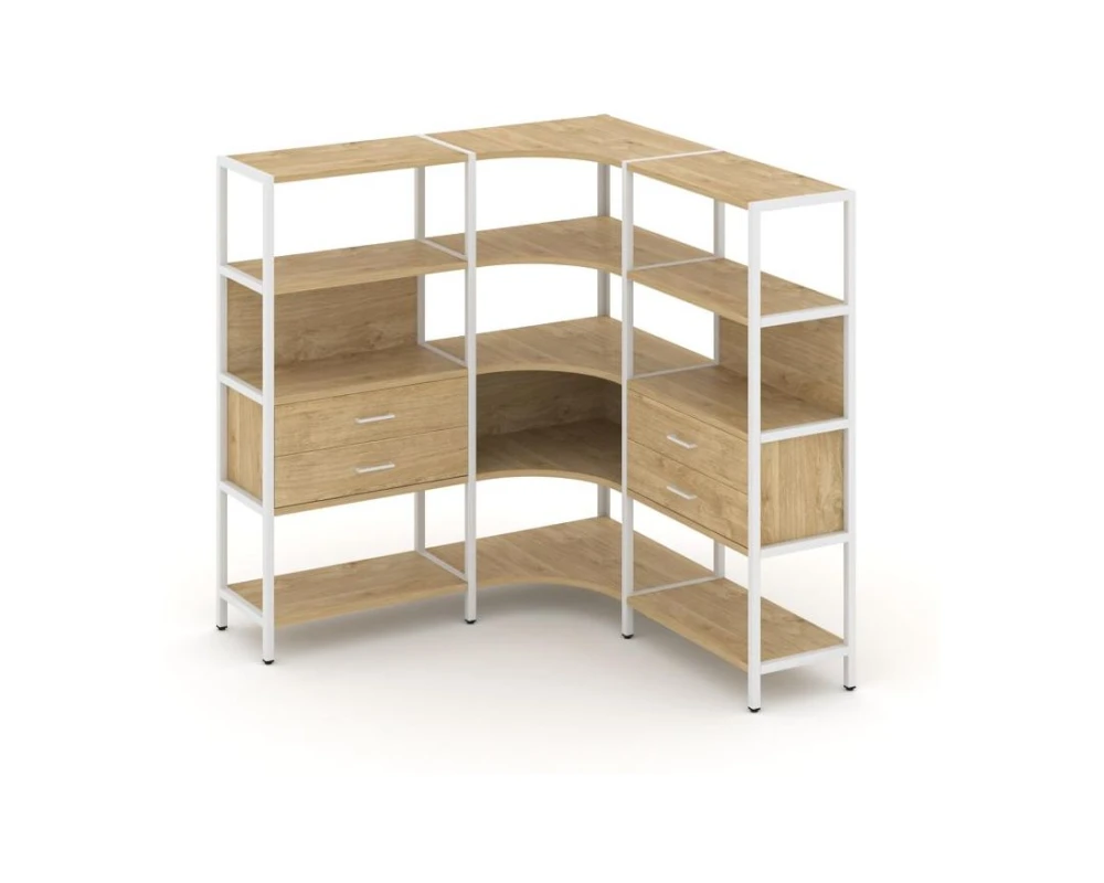 Трехсекционный угловой стеллаж четырехярусный с ящиками 1590х1590х1613 Шелф Систем / Shelf System