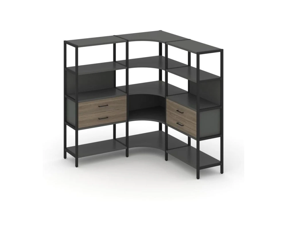 Трехсекционный угловой стеллаж четырехярусный с ящиками 1590х1590х1613 Шелф Систем / Shelf System