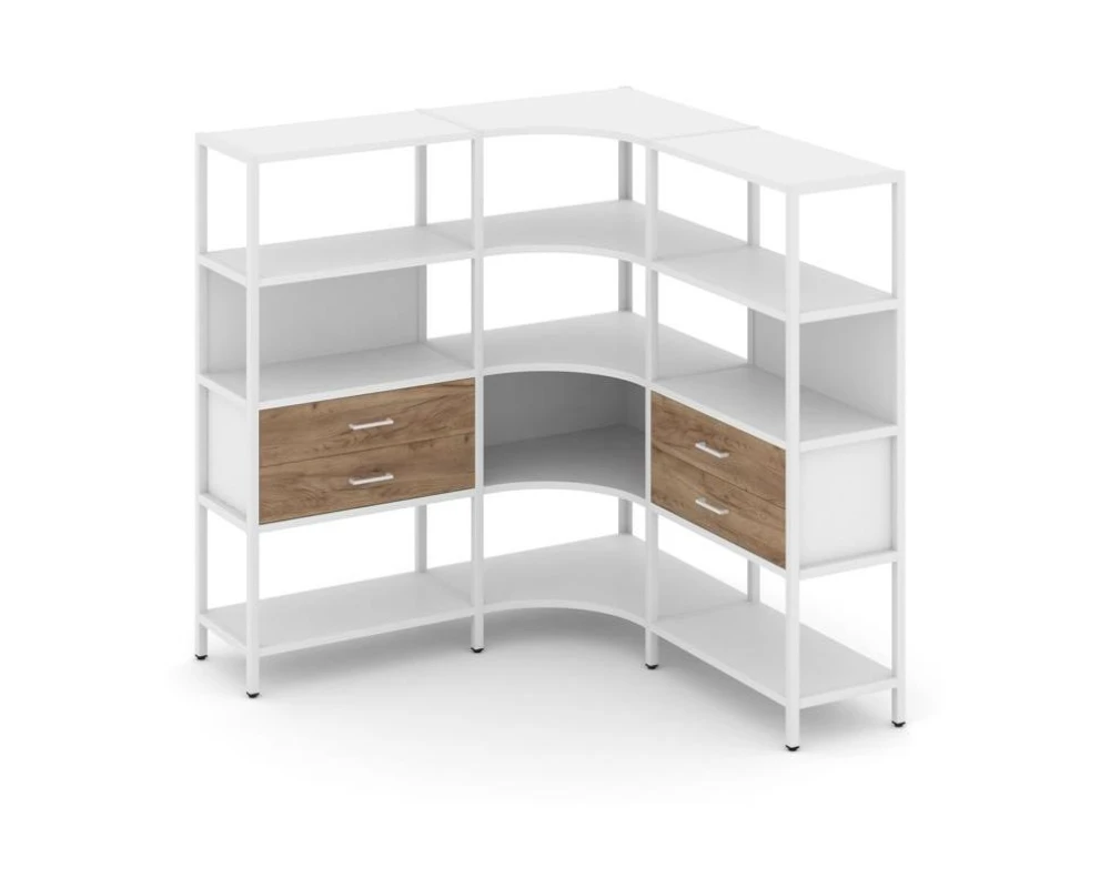 Трехсекционный угловой стеллаж четырехярусный с ящиками 1590х1590х1613 Шелф Систем / Shelf System