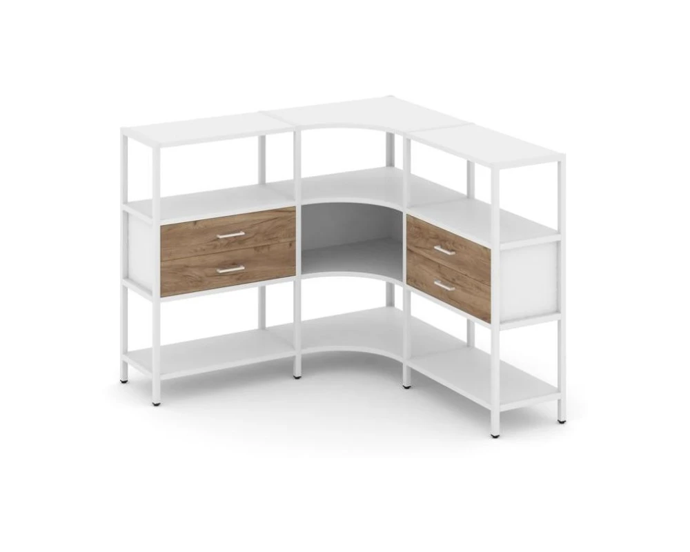 Трехсекционный угловой стеллаж трехярусный с ящиками 1590х1590х1246 Шелф Систем / Shelf System