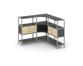 Трехсекционный угловой стеллаж трехярусный с ящиками 1590х1590х1246 Шелф Систем / Shelf System images