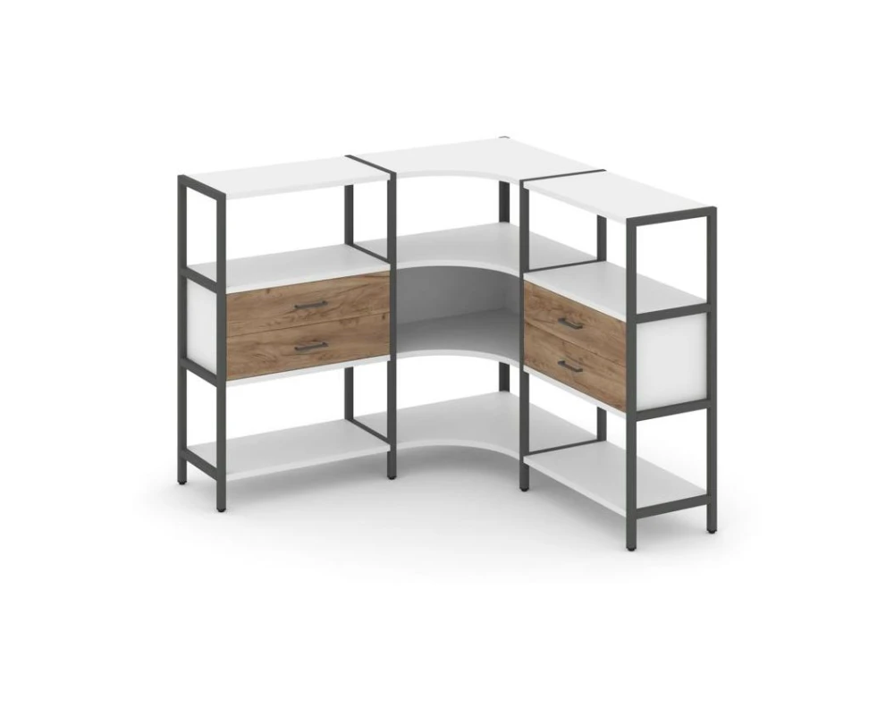 Трехсекционный угловой стеллаж трехярусный с ящиками 1590х1590х1246 Шелф Систем / Shelf System