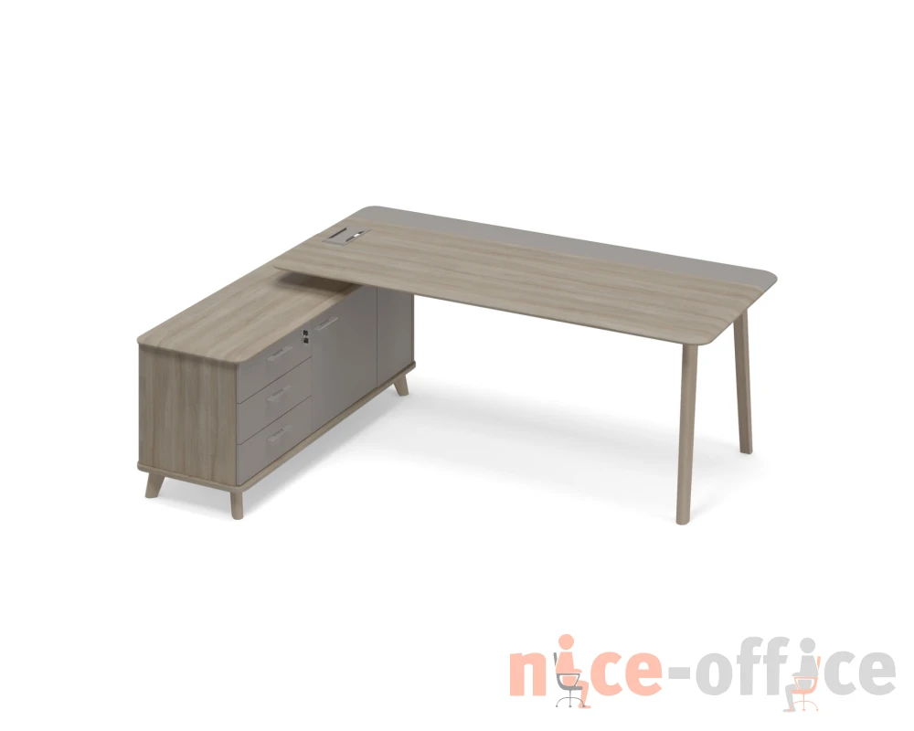 Стол на опорной тумбе комбинированный левый (тип 1) WOOD Time Wood