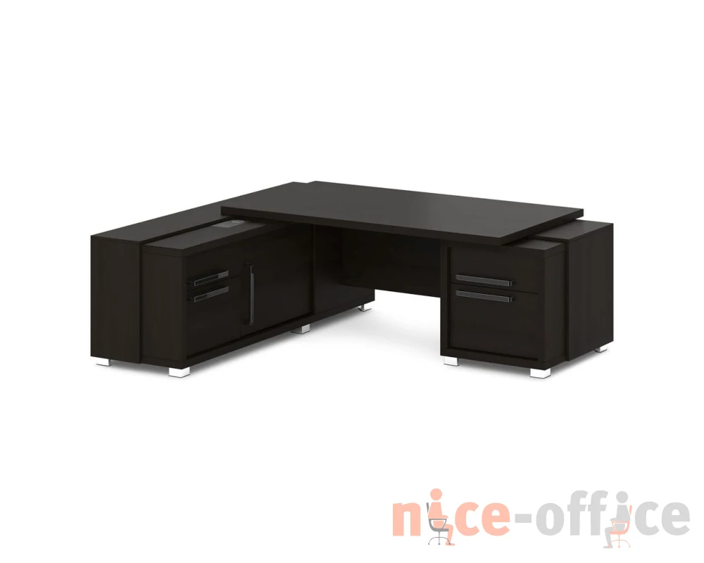 Стол с тумбой и греденцией (беспроводная зарядка, 2xUSB, розетка) 2270х2016х750 Грейс / Grace