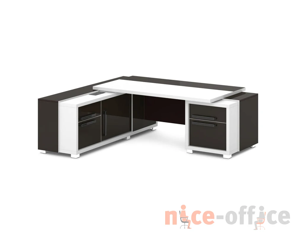 Стол с тумбой и греденцией (беспроводная зарядка, 2xUSB, розетка) 2270х2016х750 Грейс / Grace