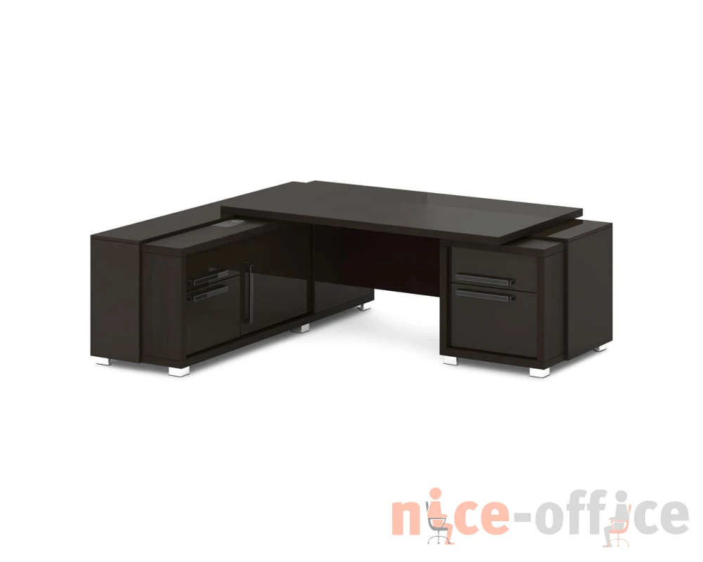Стол с тумбой и греденцией (беспроводная зарядка, 2xUSB, розетка) 2270х2016х750 Грейс / Grace