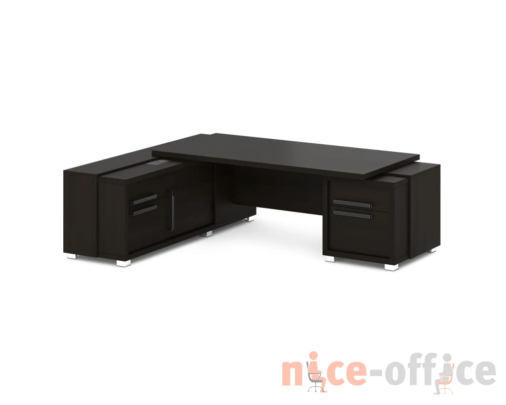 Стол с тумбой и греденцией (беспроводная зарядка, 2xUSB, розетка) 2470х2016х750 Грейс / Grace