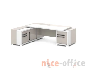 Стол с тумбой и греденцией (беспроводная зарядка, 2xUSB, розетка) 2470х2016х750 Грейс / Grace images