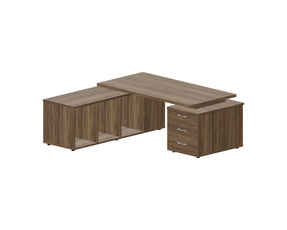 Стол руководителя на 2-х опорных тумбах (левый) 180х180x73,5 Норман / Norman Орех